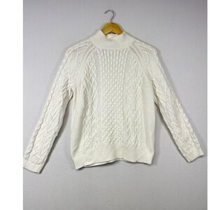 Coastal Preppy Preswick & Moore Womens Large Cream Cable Knit Mock Neck Sweater